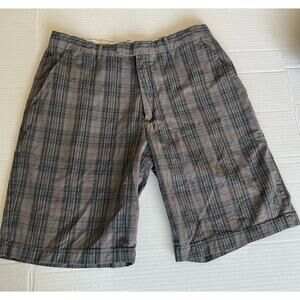 Fink Clothing Vintage Men’s Gray Plaid Zip Fly Belt Loop Casual Cotton Shorts 32